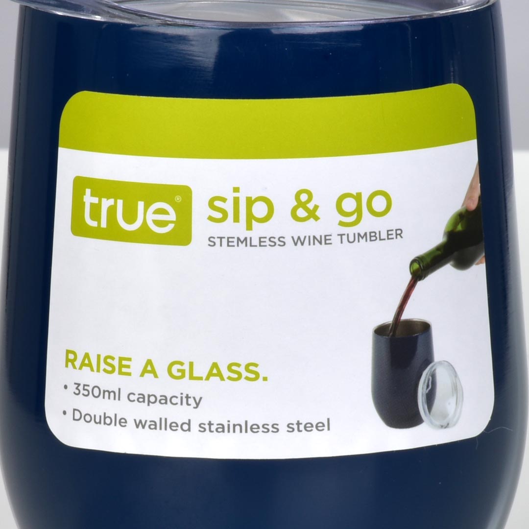 True Sip & Go Wine Tumbler - Stemless Double Walled Stainless